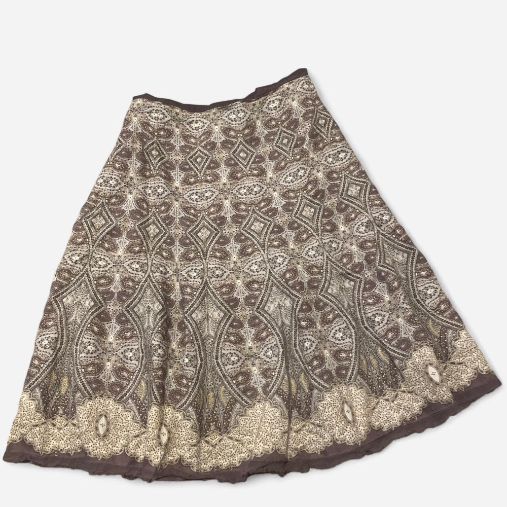 Tahari Purple and Cream Patterned A-Line Skirt